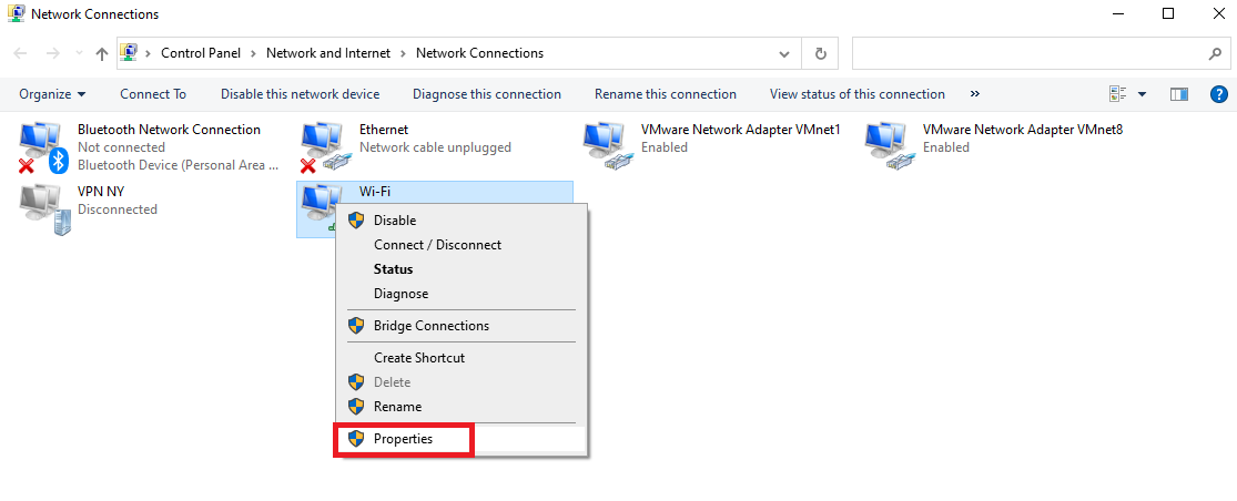 click on properties